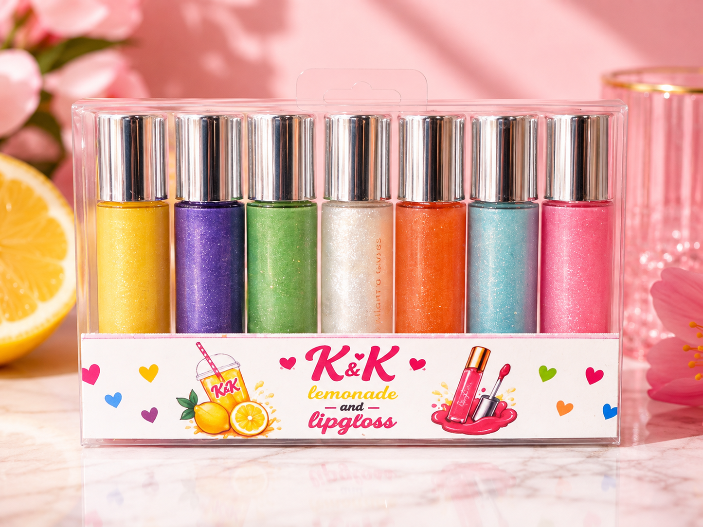 K&K Lemonade & Lip Gloss – Shimmer Lip Gloss Collection (7-Pack)